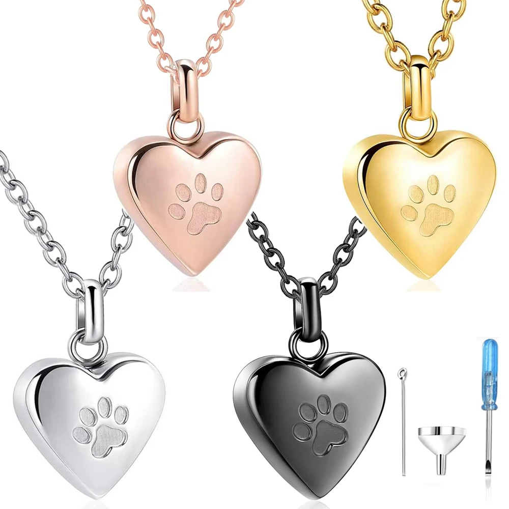 Haustier Asche Herz Feuerbestattung Schmuck Urne Halskette für Asche für Frauen Männer, Pfotenabdruck Memorial Anhänger Asche Schmuck – Detail 6