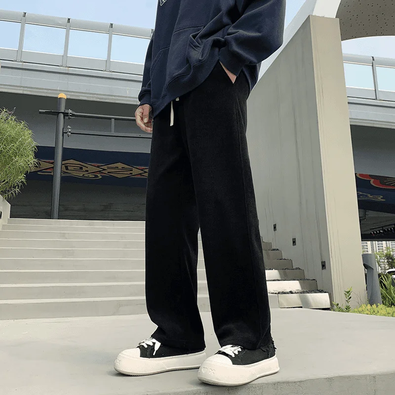 

Cotton Black Men's Sweatpants American Style Plain Trend Korean Comfortable Casual Trousers Y2k Autumn Winter Male Sports Pants