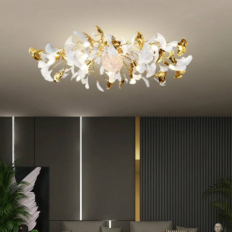 Nordic Ginkgo Leaf Ceiling Lamp Moon Gold White Ceiling Acrylic Led  for Living Room Hallway Bedroom Decor Ceiling Light