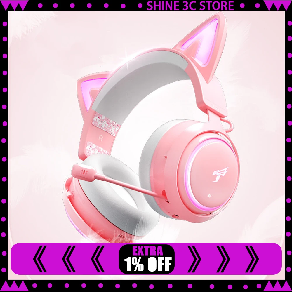 

Somic GS510 геймерские наушники с микрофоном кошачьи уши RGB свет красочная милая гарнитура с шумоподавлением игровые наушники для девочек Gif