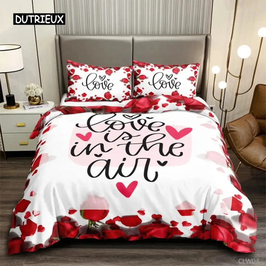 

Romantic Duvet Cover Set Red Rose Bedding Set Printed Adult Teen Comforter Cover Blossom Flower Theme