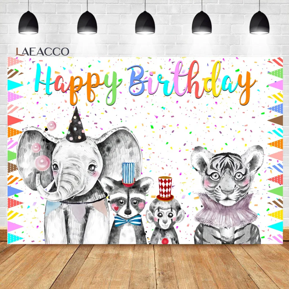 

Laeacco Jungle Safari Kids Birthday Background Cute Wild Animals Bunting Baby Shower Portrait Customized Photography Backdrop