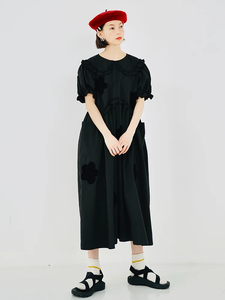 Imakokoni 2022 Original Summer Pure Cotton Black Dress Cherry Blossom Dress Simple Girly Long Skirt for women white dress 223588