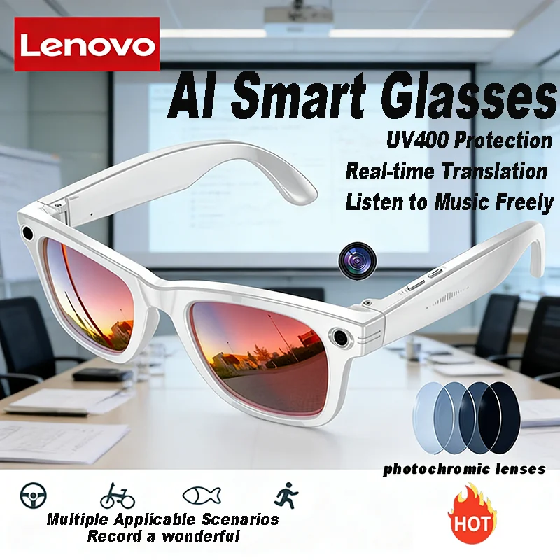 Lenovo AI Smart Glasses 8MP Camera Video Life Recording Anti-shake Translation Voice Wake-up Bluetooth Calling For Friends Gifts