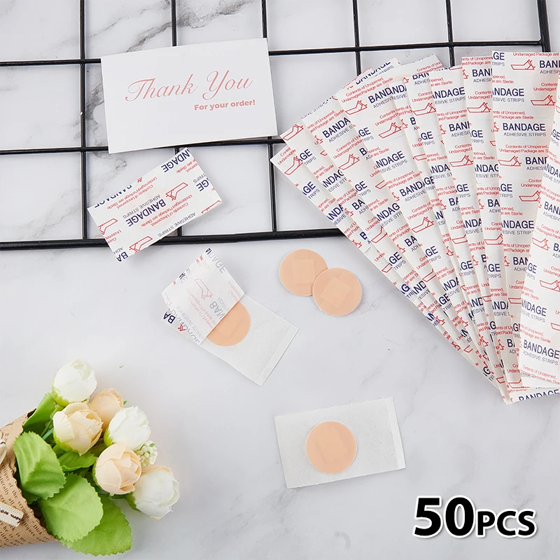 50Pcs Round First Aid Waterproof Healing Wounds Adhesive Bandage Band Aid Wound Plaster Sterile Hemostasis Stickers