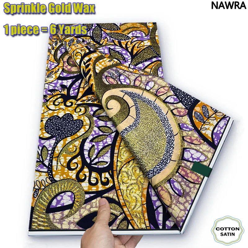 New 2024  African Grand Golden Wax Fabric Ankara Glitter Golden Wax Soft Flash Gold Print Batik High Quality Pagne Purple Women