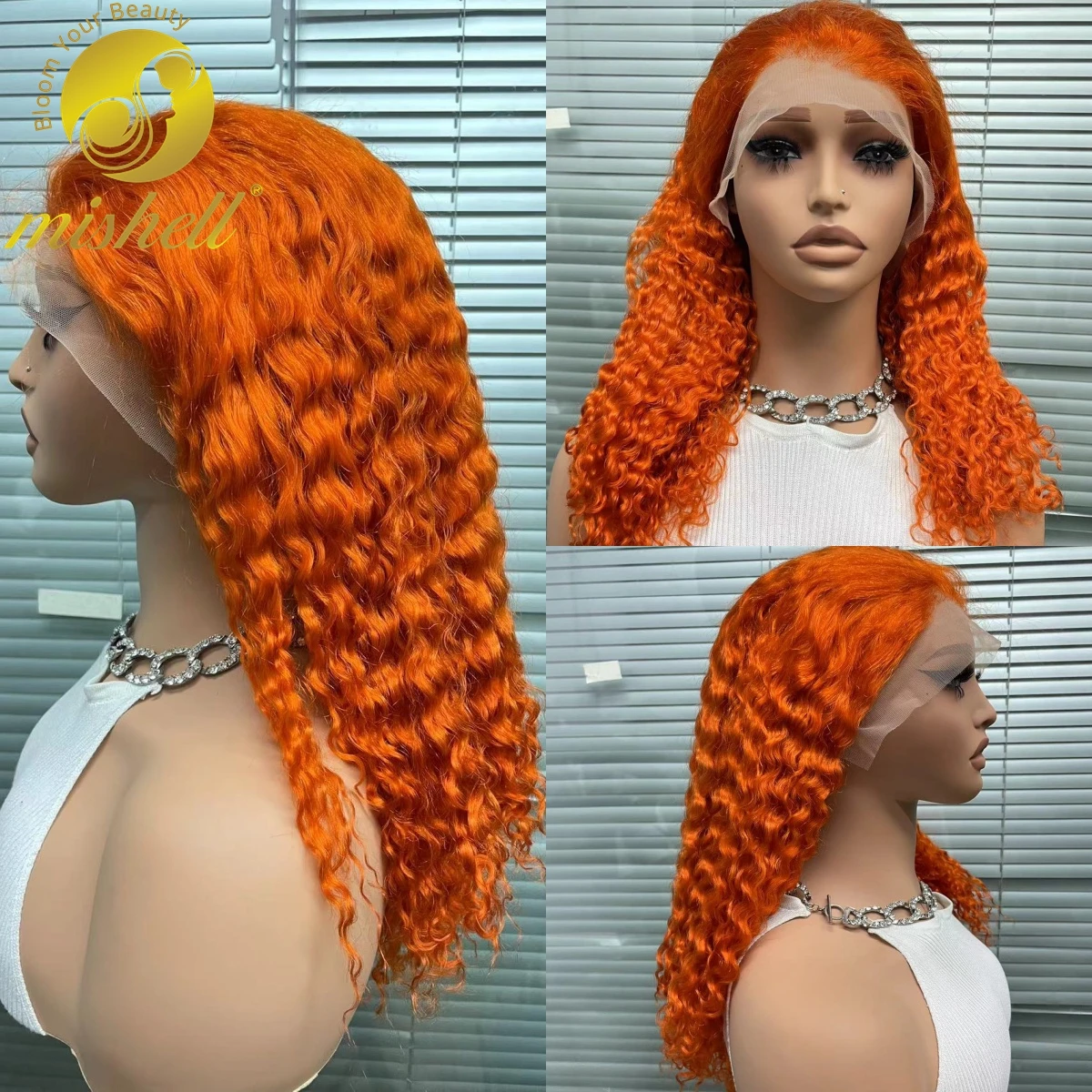 

350# Ginger Orange Water Wave Human Hair Wigs 250% Density 13x4 Lace Front Bouncy Curly Brazilian Remy Hair Wig for Black Women