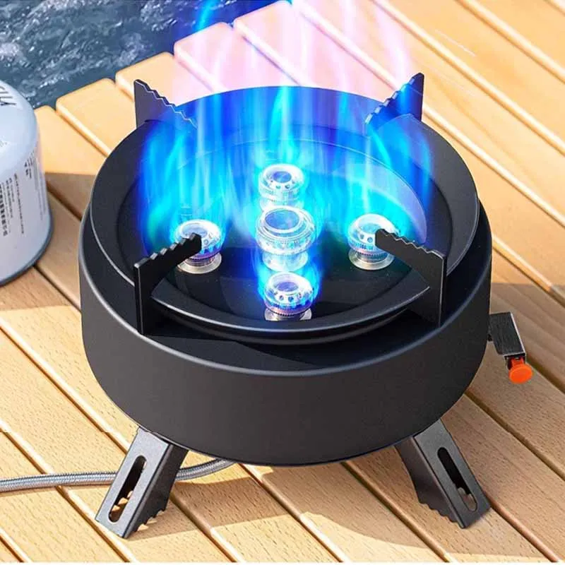 

5-ядерная туристическая горелка для кемпинга, 6800 Вт, газовая плита, посуда, портативная печь для пикника, барбекю, туризма, принадлежности для отдыха на открытом воздухе