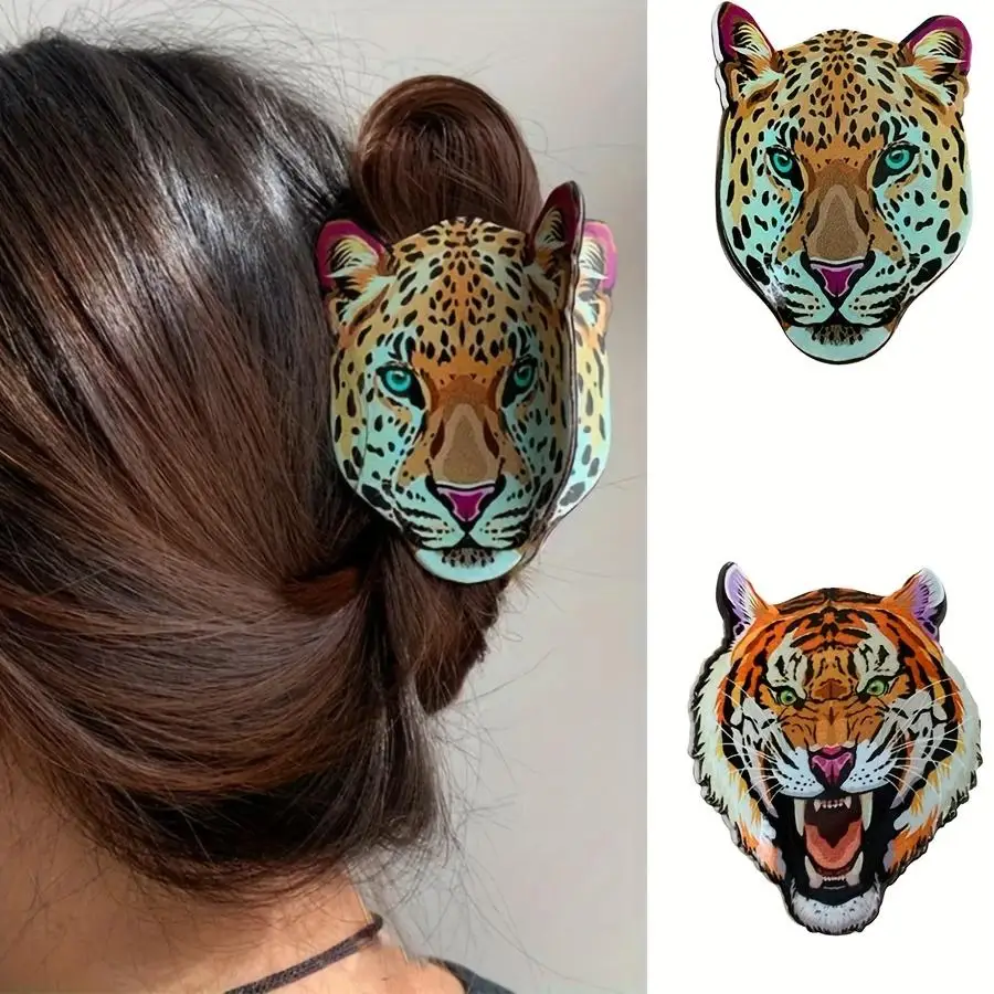 

1pc women's orange yellow tiger leopard claw clip suitable for daily wear