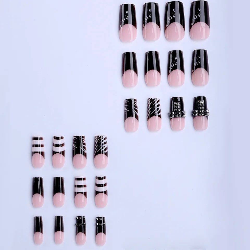 24 piezas uñas press-on francesas cuadradas oscuras mate, uñas postizas artificiales para manicura 2