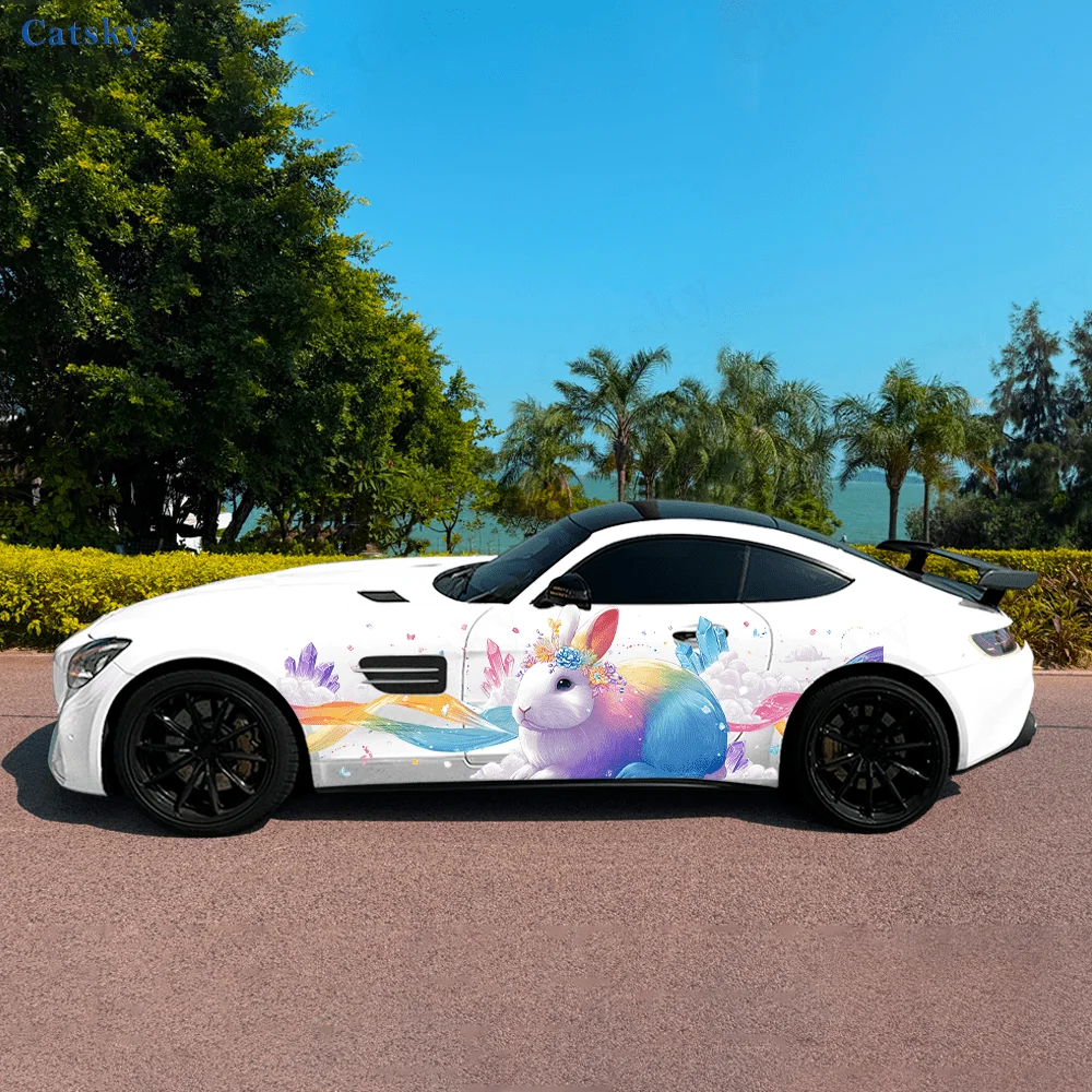 

Colored Gemstone Spirit Bunny Car Vinyl Wraps Decal Selfadhesive PVC Sticker Suitable for Trucks SUV Decor Auto Accessories Gift
