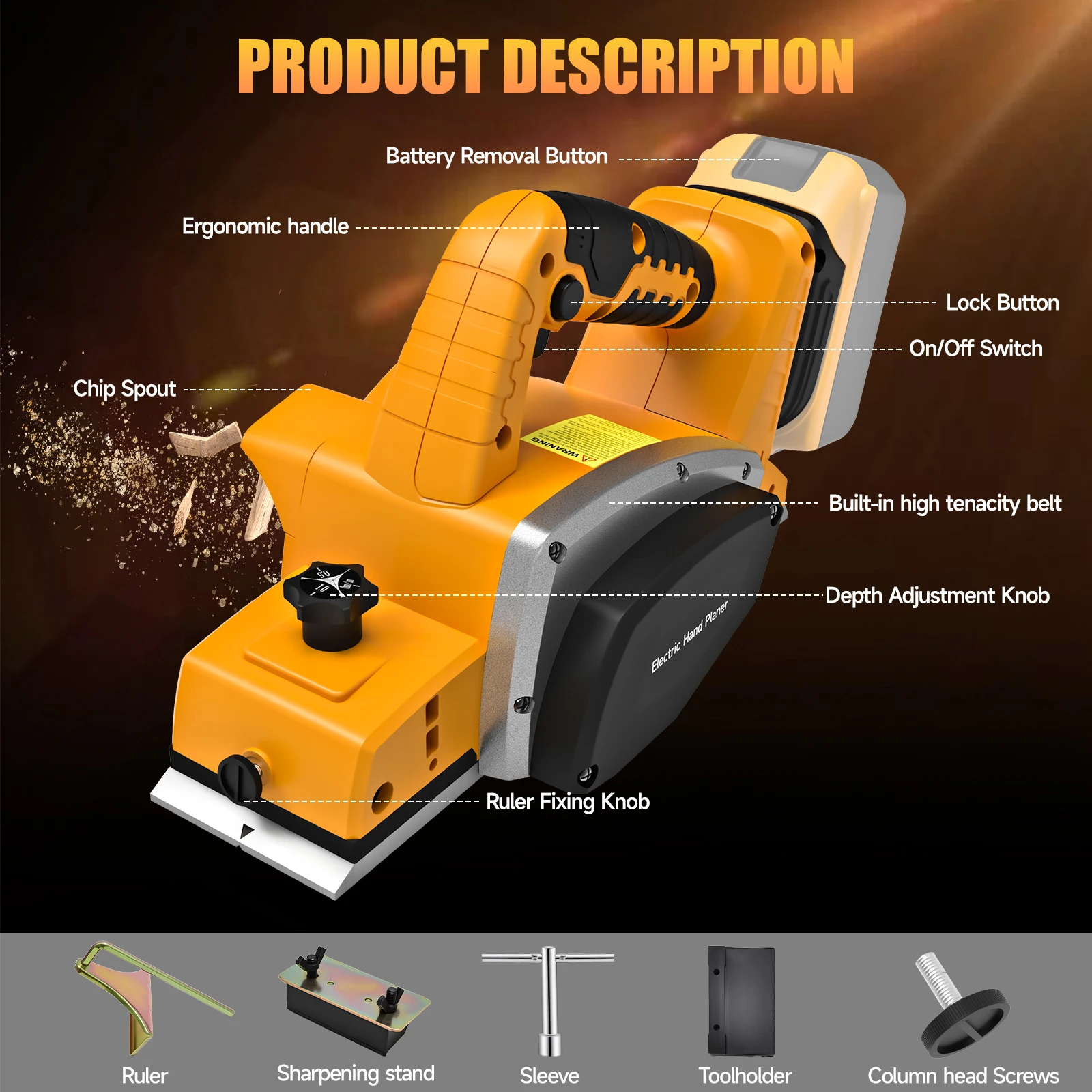 30000RPM Brushless Electric Planer Cordless Wood Planer DIYFurniture Portable Cutting Woodwork Power Tool Compatible with Dewalt