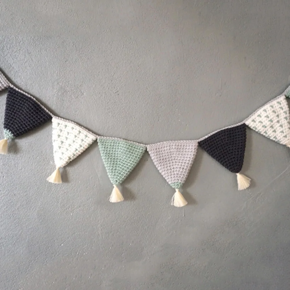 

Triangle Cotton Crochet Pennant Flags Banner Green Durable Bunting Garland for Birthday Shower 's Room
