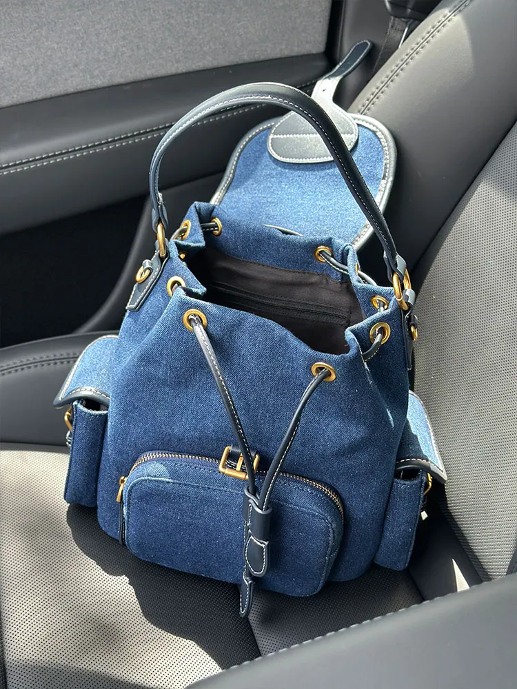 Denim Blue Women's Backpack 2026 New Luxury Commuter Handbag Travel Leisure Shoulder Bag Soft Handle Casual Vertical Square