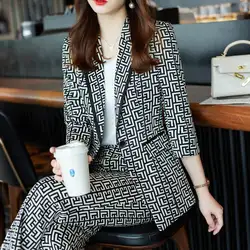 Plaid Casual Women's Suit  One Button Blazer And Straight Leg Trouser Pants Sets 2 Piece for Office Lady Chic Women Business Set