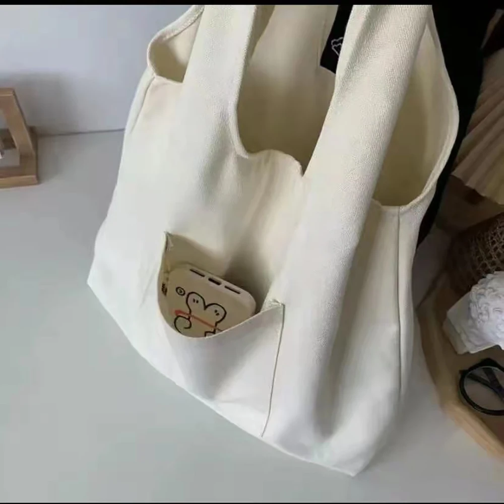 Women Canvas Shoulder Bag Teeth Print Ladies Student Casual Handbag Tote Reusable Large Capacity Foldable Shopping Beach Bags