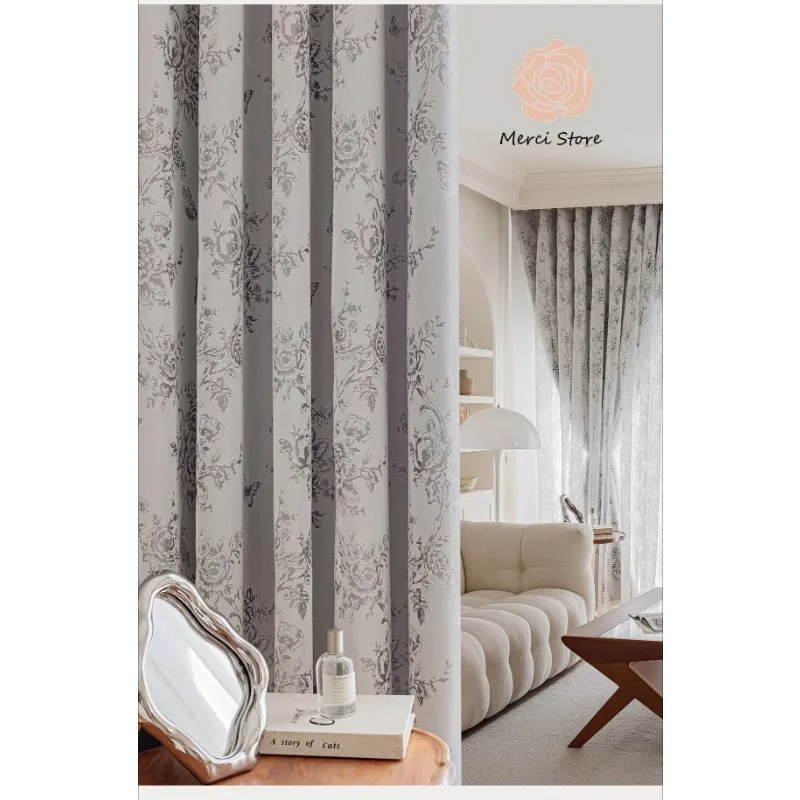 

Luxury Nordic Gray Butterfly Double Layer Yarn Integrated Curtains for Living Room Bedroom Blackout Soundproof Drapes Custom