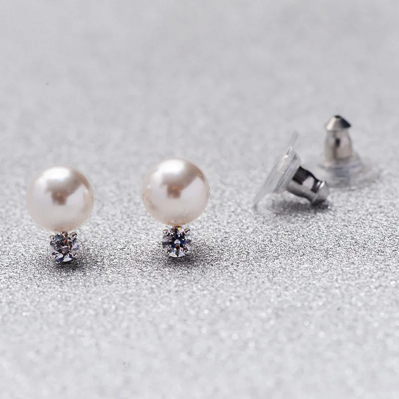 European and American Boutique S925 Pure Silver Full Diamond Pearl Earrings for Women's High-end Jewelry