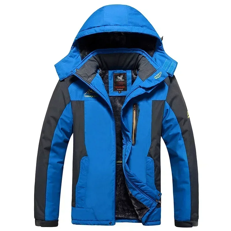 2024 Winter Jackets Men Windproof Fleece Thick Warm Hooded Zip-up Windbreaker Male Camping Waterproof Plus Big Size Larger Coat