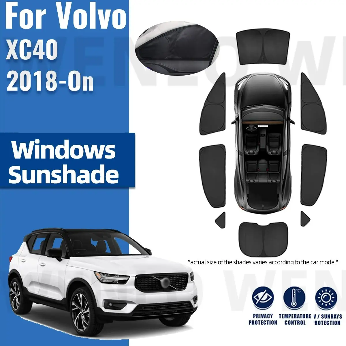 

For Volvo XC40 2018-2022 2023 2024 Full Cover Car Sunshade Shield Front Windshield Frame Curtain Rear Side Window Sun Shades