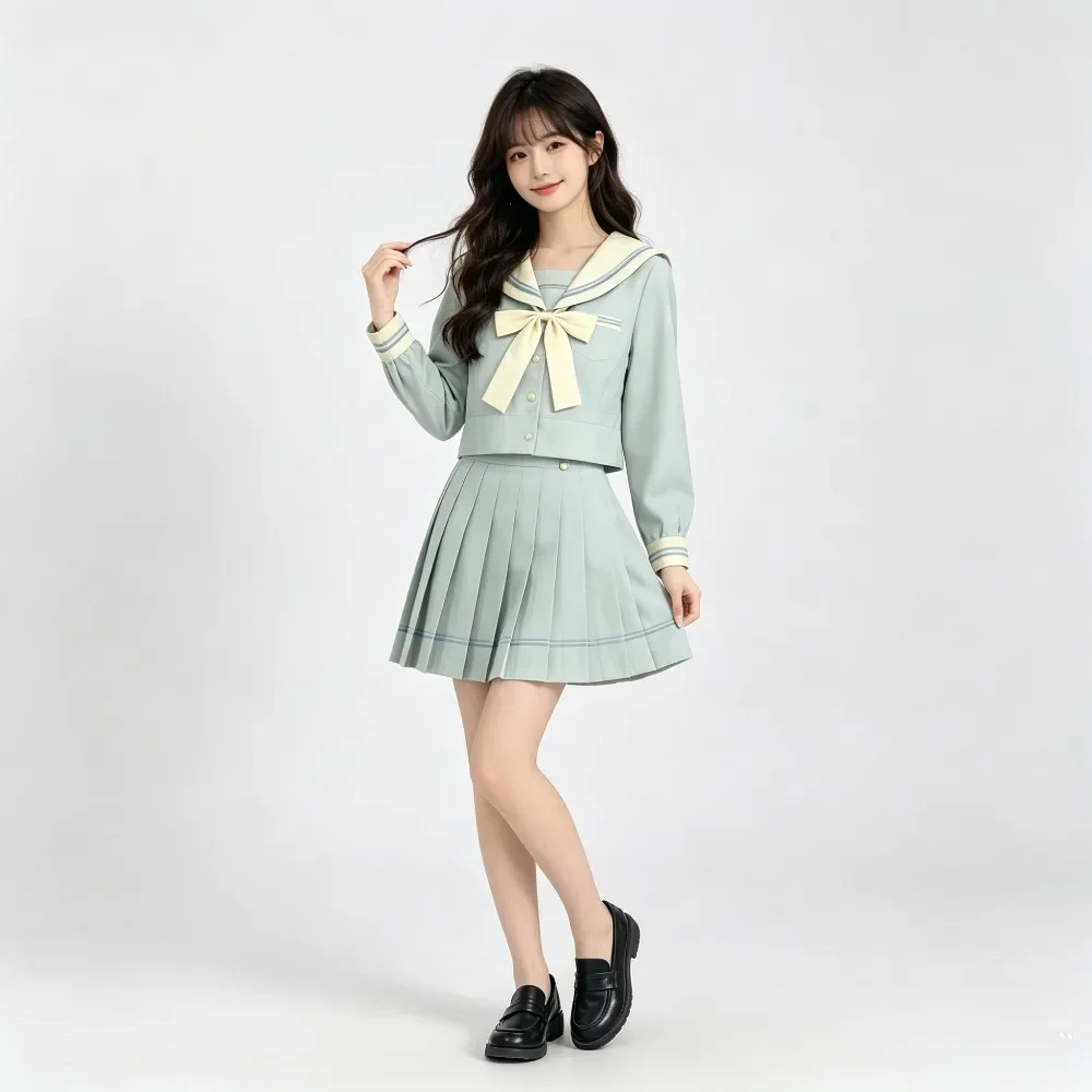 スイートミントグリーン-jk-セーラーアカデミー制服、日本のプレッピー風-2-ピース衣装、プリーツスカート付き、夏のキャンパスでの日常着やコスプレに最適