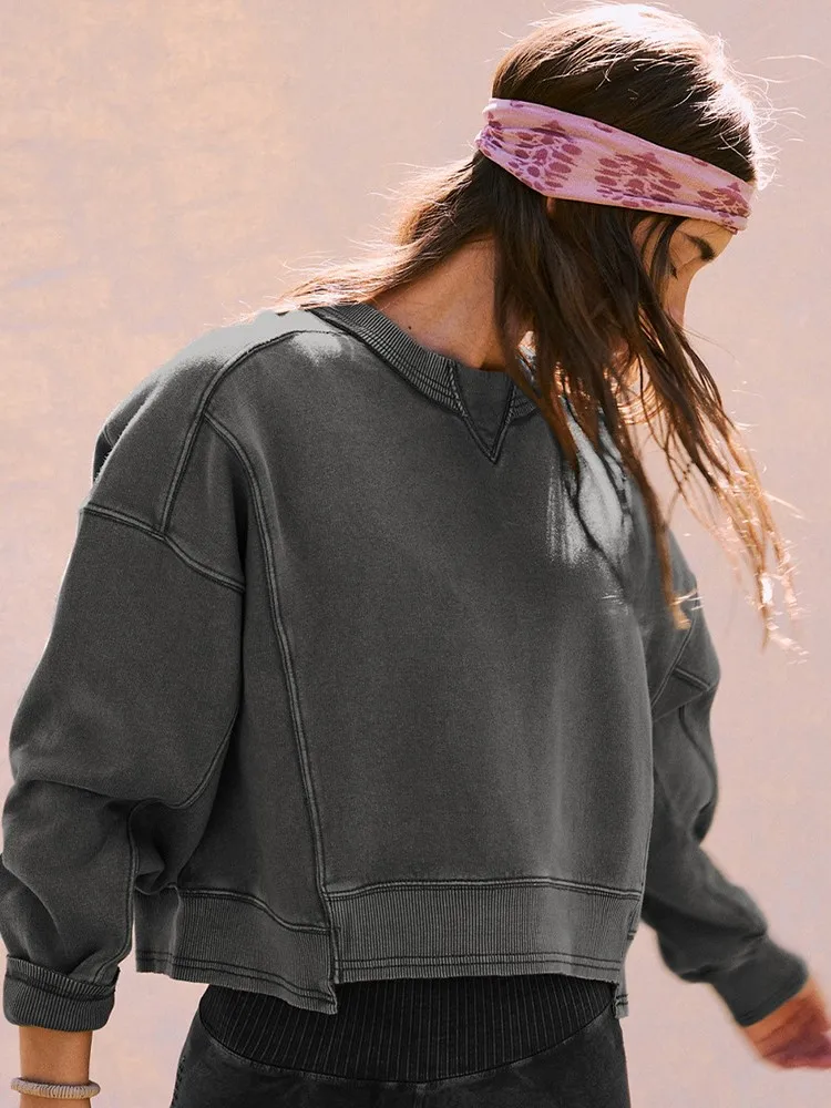 Pullover in felpa autunno inverno; Felpe con cappuccio da donna stile street casual solido O collo con cappuccio da donna; Top larghi a maniche lunghe alla moda