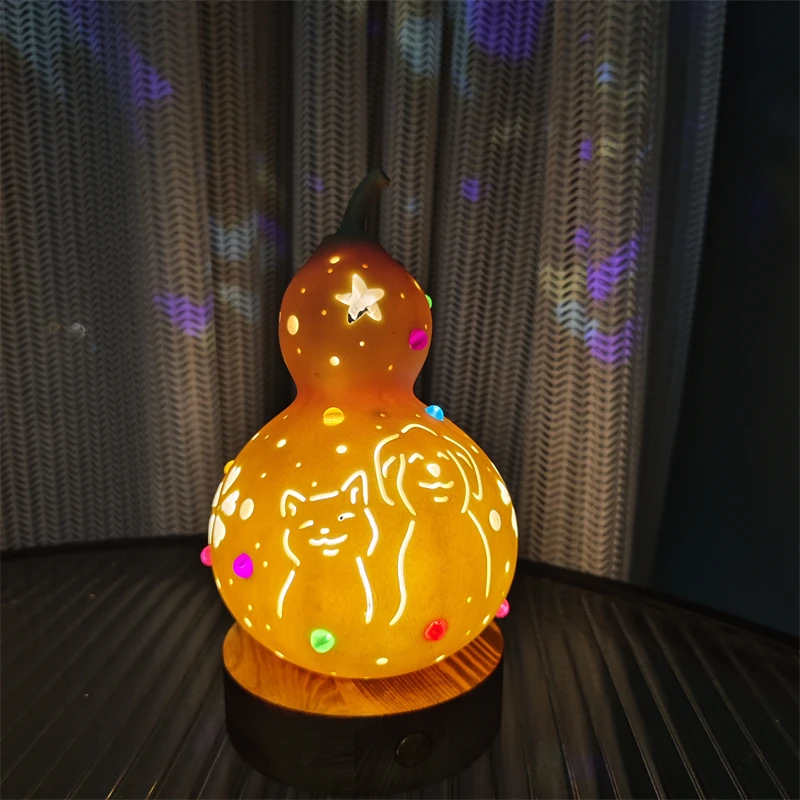 Arts and Craft Handmade Calabash/Guard Dog Cat Animal LED Night Light Rechargeable Indoor Bedroom Decorative Lamp Luxury Gift