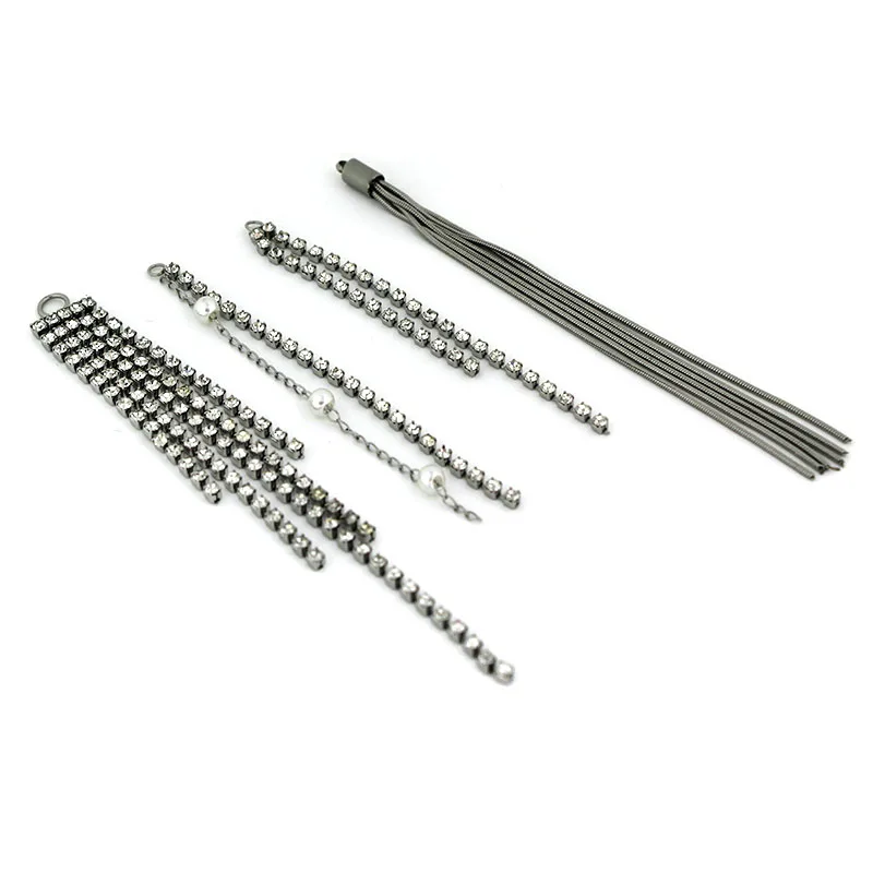 2pcs Stainless Steel Rhinestone Chain Tassel Pendant Earrings Accessories DIY Necklace Jewelry Making Materials Wholesale