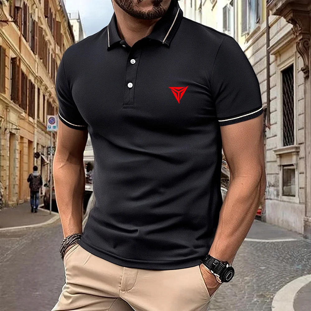 

New men's cycling clothes, casual high-end streetwear, short sleeved polo shirts, men's micro elastic motorcycle tops