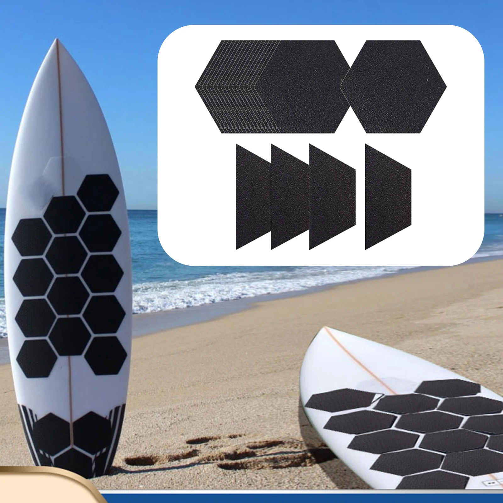 Hexagon Surfboard Traction Pads Deck Pads for Fish Board Skimboard Grip Surf Honey Comb Hole Short Board Long Board Waxless