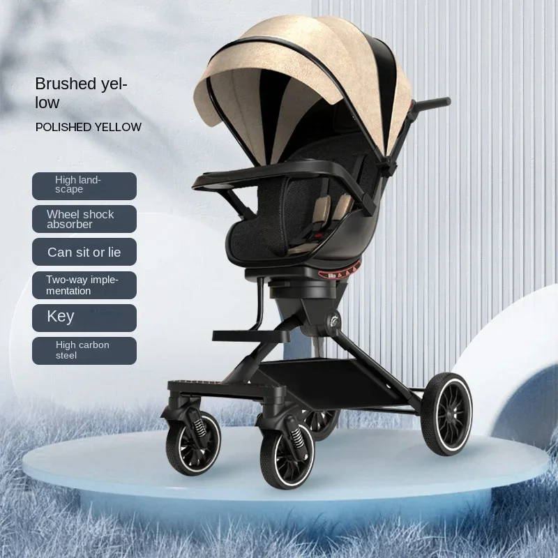 Four Wheel Baby Stroller High Landscape Lightweight Folding Travel Stroller Newborn Two-way Seat Shock Absorption Stroller