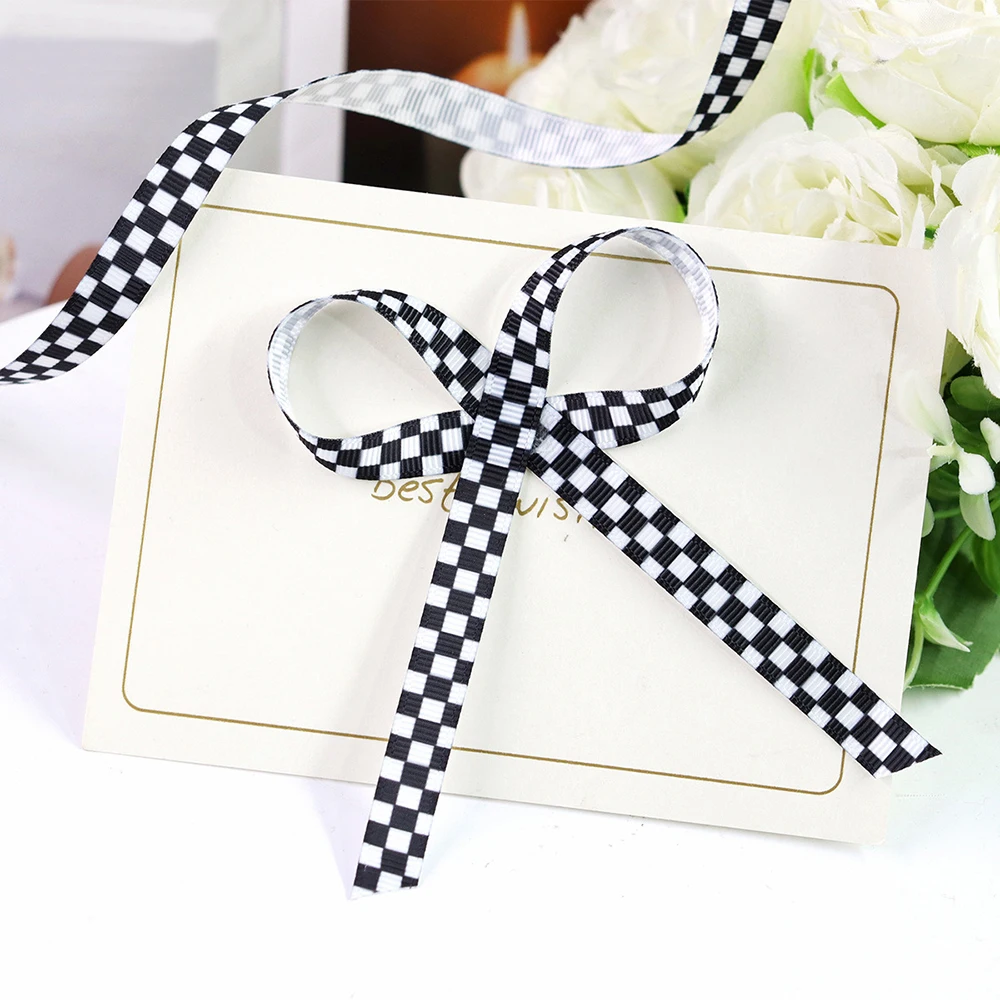 5 Yards 10/22/38mm Schwarz Weiß Kariertes Band DIY Handwerk Verpackung Für Hochzeit Blume Handgemachte Schleife geschenk Box Verpackung Party Decor – Detail 6