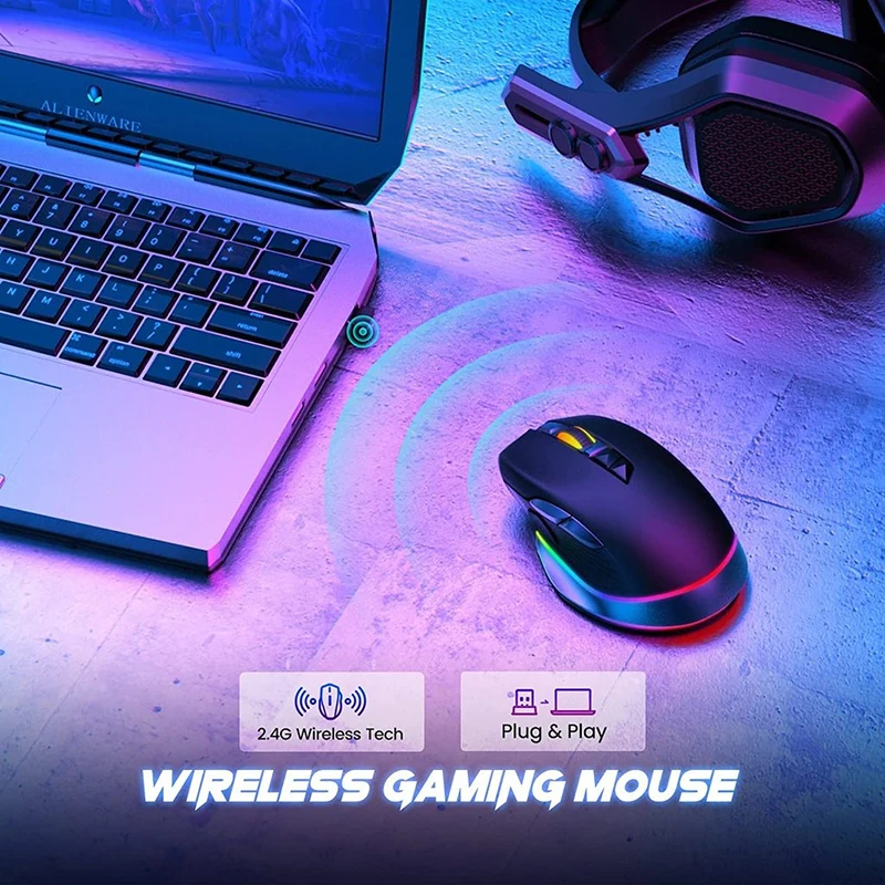 SeenDa 2.4G Wireless Gaming Mouse Rechargeable Computer Mouse with 8 Programmable Buttons RGB LED Mouse for Laptop PC Computer