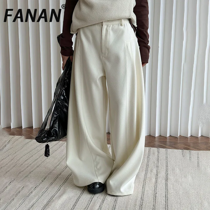 

FANAN однотонные брюки в стиле минимализм для женщин, прямые широкие брюки с высокой талией, офисная женская свободная одежда, весна 2024, новинка для женщин