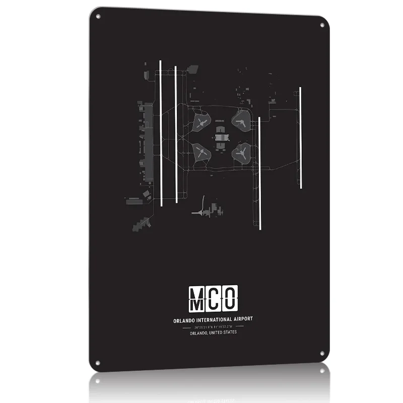 أورلاندو مطار تخطيط معدني ملصق تين تسجيل جدار الفن الأشياء لتصميم الغرفة علامات معدنية قابلة للتخصيص لديكور المنزل