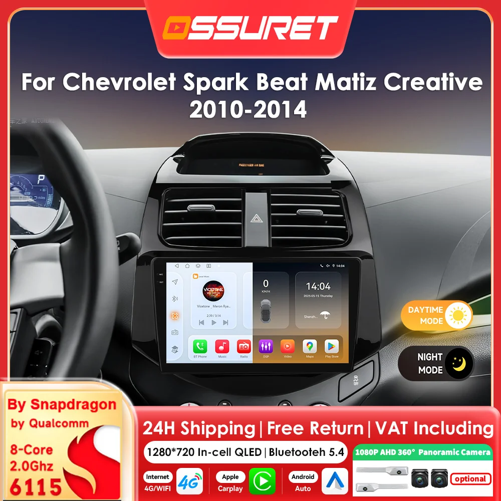 9-Zoll-Wireless-Carplay-Android-Auto-Autoradio für Chevrolet Spark Beat Matiz Creative 2010 2011 2012 2013 2014 Multimedia-Player GPS