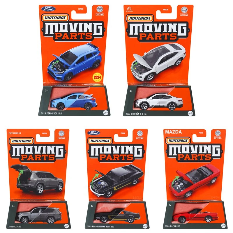 Mattel Matchbox Car Moving Parts Boys Toys Diecast 1/64 Lexus Ford Focus Mustang Mazda Citroen Vehicles Models Metal Gift