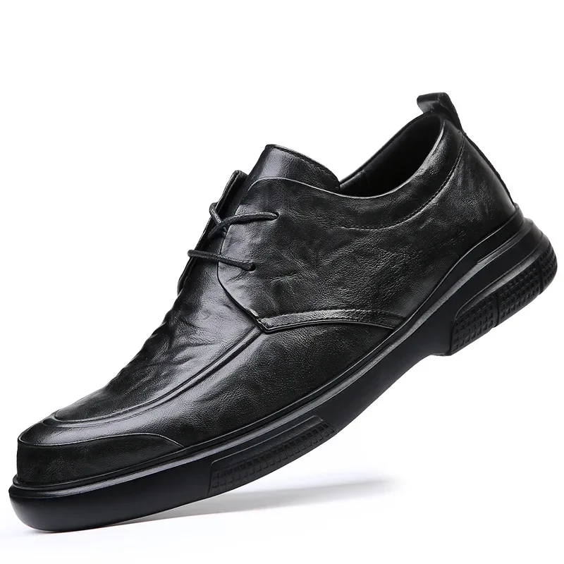 Soft Leather Non-slip Breathable Shoes Man Fashion Casual New Designer Men‘s Dress Shoes Solid Color Black Platform Shoe Men