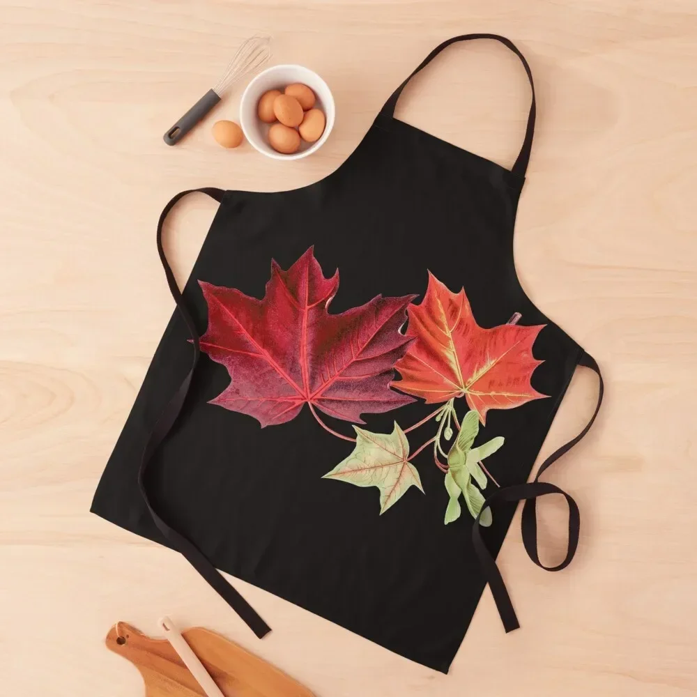 

Vintage Maple Leaf Fall Design with Red and Burnt Orange Leaves Apron House Things For Home And Kitchen Waterproof Apron