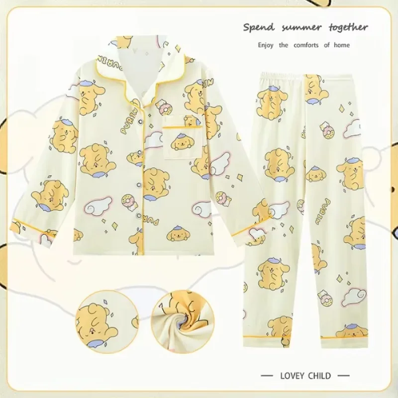 Children Clothes Sanrio Hello Kitty Cinnamoroll Children\'s Pajamas Pochacco Cute Casual Anime Long Sleeved Mother Kid Pyjamas