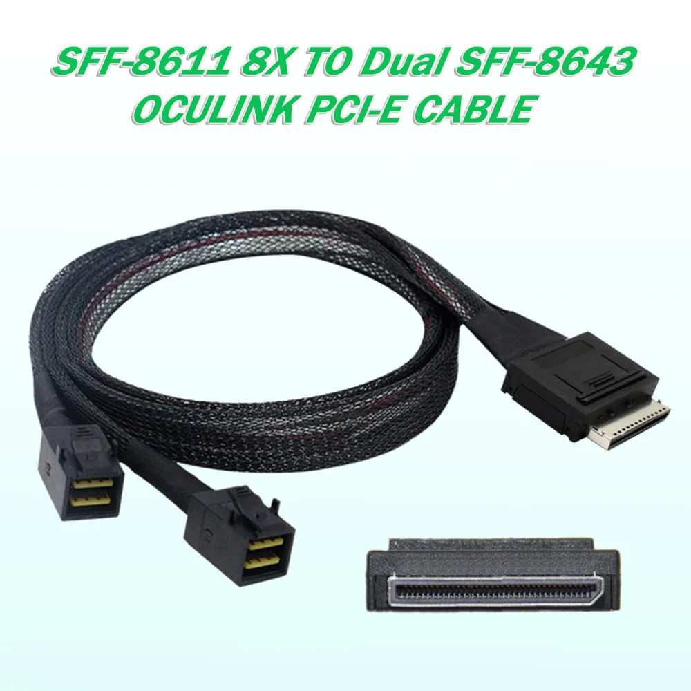 Oculink 8x SFF-8611 8-Lane To Dual SFF-8643 HD 4x SSD Data Active Cable PCI-Express 0.5m 80pin Male To Male 16Gbps NVME 80PIN