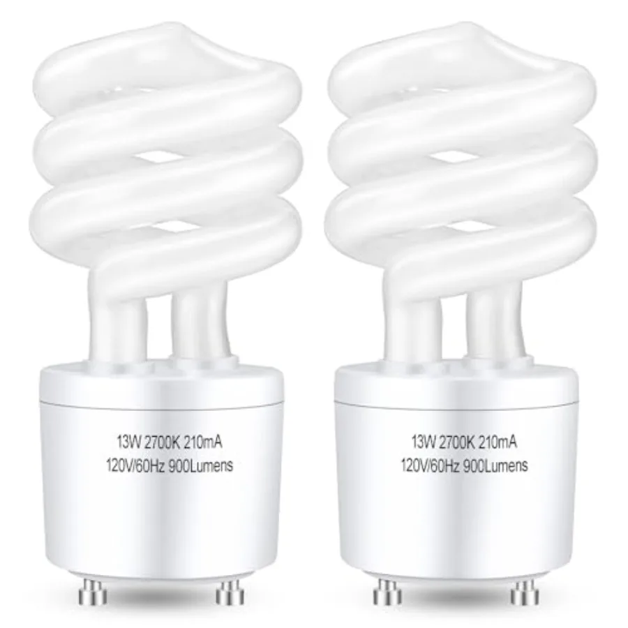 CFL Light Bulbs GU24 Base, T3 Spiral 13Watt 60Watt Equ Soft White 2700K 900lm Compact Fluorescent Light Bulbs, UL Approved, 120