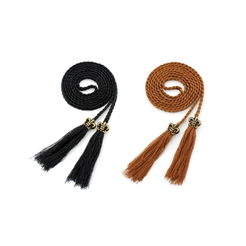 

Bohemian Handmade Braided Waist Rope for Women Tassels Decors Shirt Dress Belt