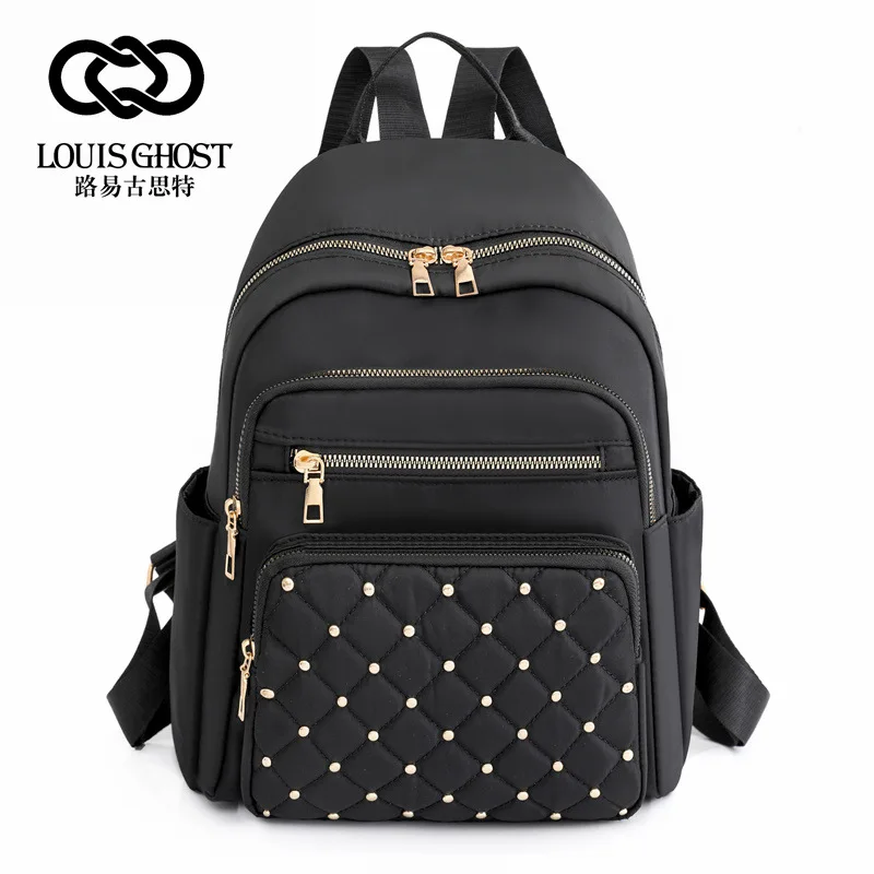 

SolidColorQuilted Stitching Rivet Fashion Backpack for Women Water Resistant Korean Style Large Capacity Simple Women's Backpack
