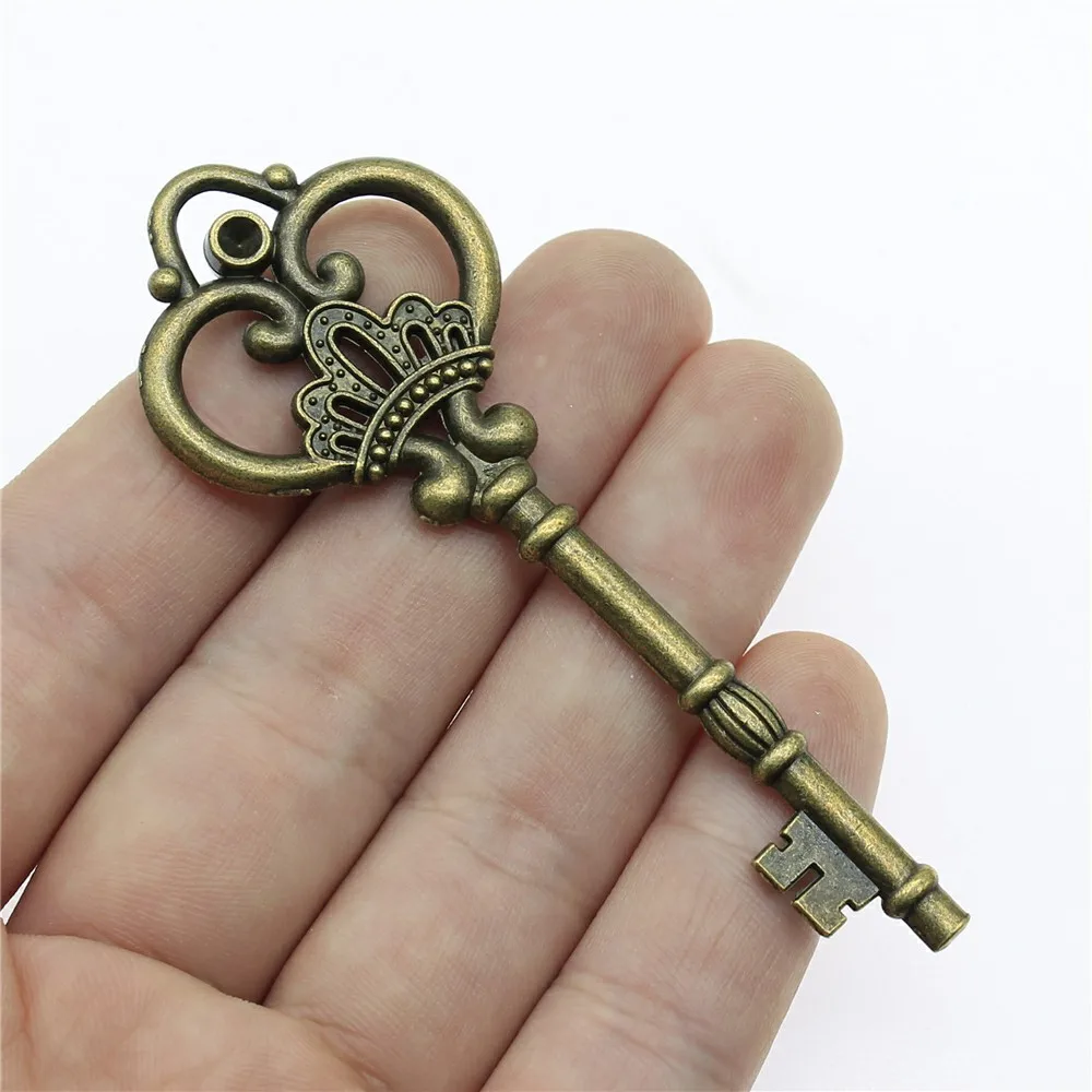1 sztuk urok Retro Vintage duży klucz Charms wisiorek dla tworzenia biżuterii antyczny brąz kolor duży klucz wisiorek 84mm