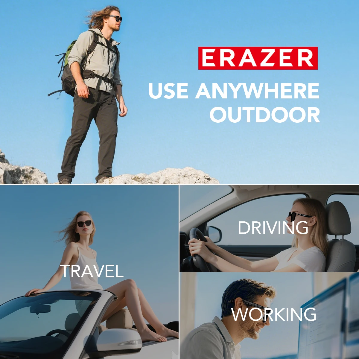 Smart Ai Translation Glasses for 150+ Languages ERAZER SG 20 PRO Wireless Bluetooth 50 Hrs Playback Portable Sunglasses With Mic