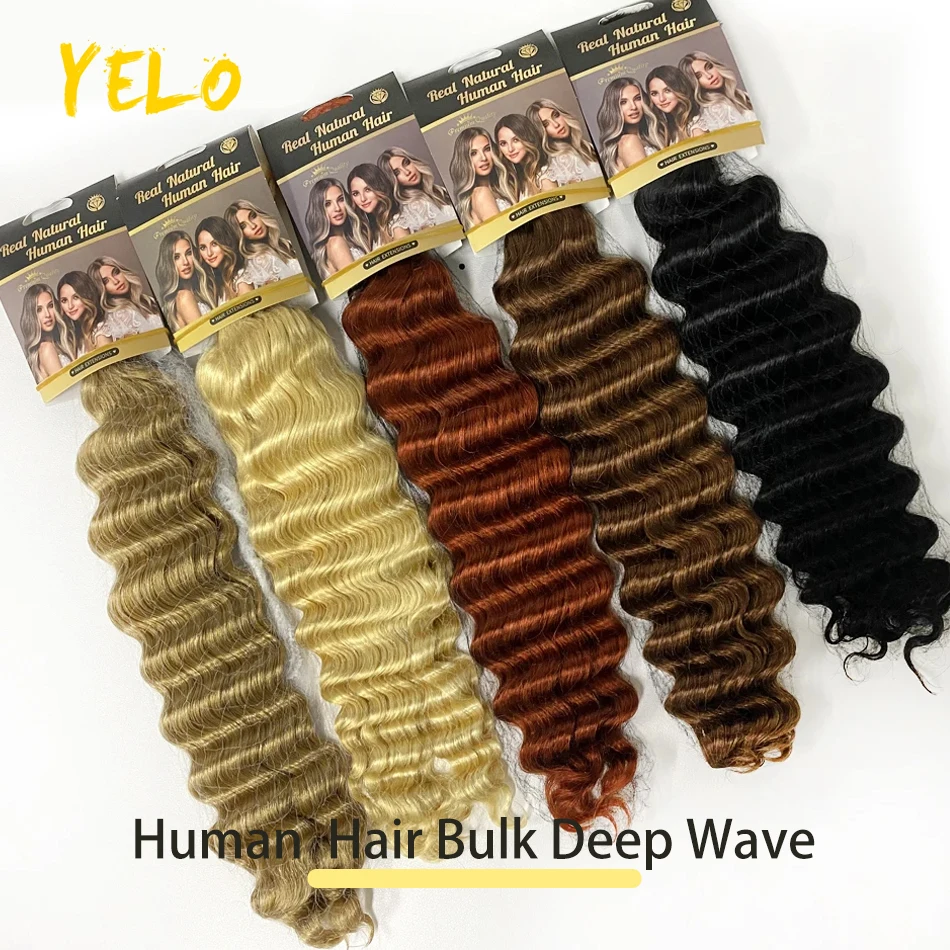 Yelo Human Braiding Hair for Boho Knotless Braids Deep Wave Curly Bulk Human Hair for Braiding 12A Wet and Wavy Bohemian Hair