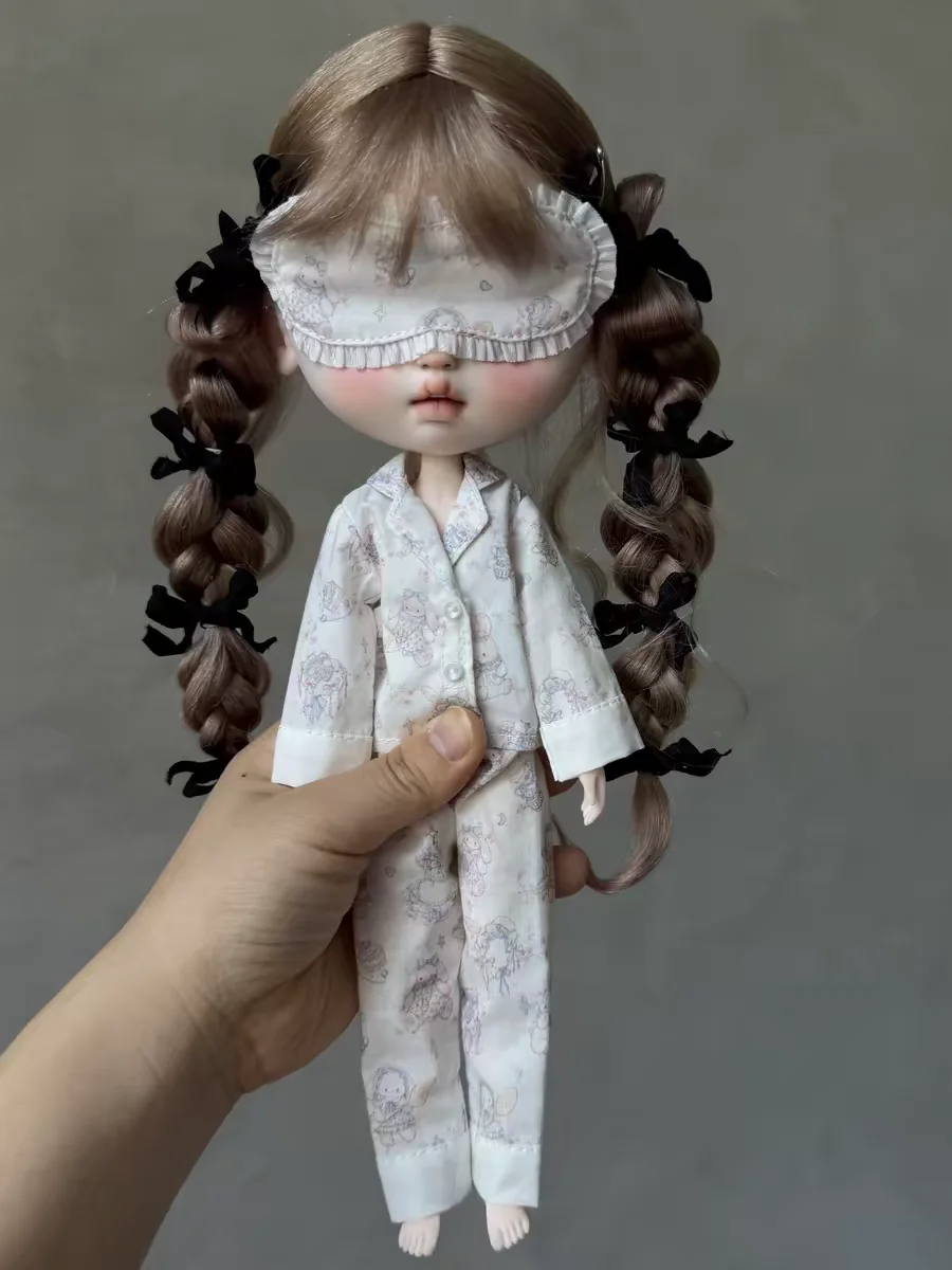 Blythe Doll Clothes OB24 Doll Clothes Long Sleeved Pajamas+Pants+Eye Mask 3-Piece Set Multi Color Optional Home Clothes