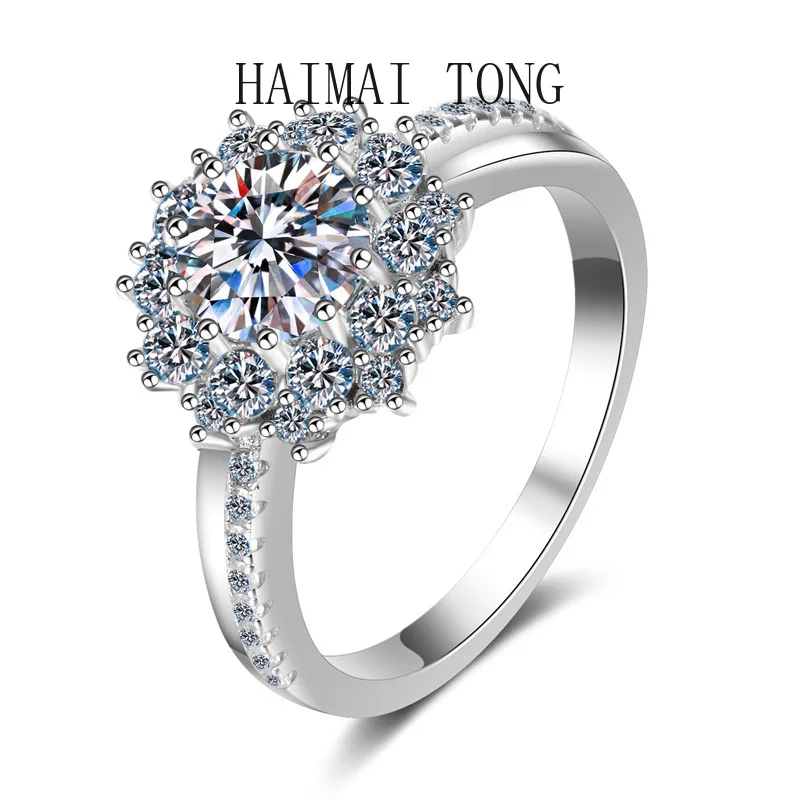 

HAIMAITONG Ladies Luxury wedding Ring pt950 Platinum Ring 1 carat moissanit diamond ring Euro-American style gift