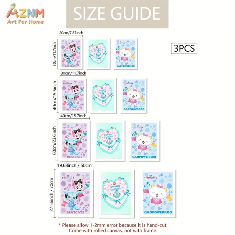 AZNM Unframed Canvas Wall Art Beatcats Hangyodon Gaopowerroo Cheerleading Sanrio Poster Cute Colorful Print Fans Bedroom Decor